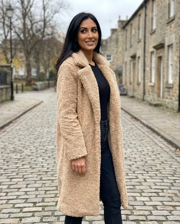 Satin Eve styling: Open-Front Long Teddy Coat