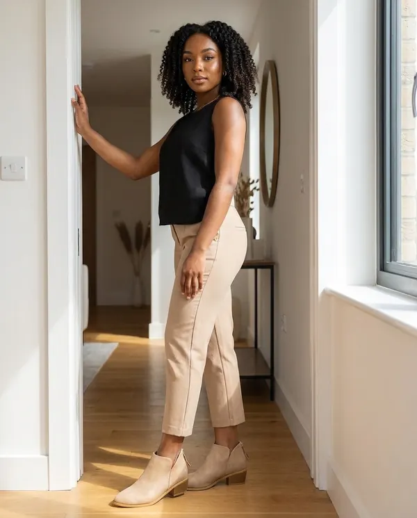 Satin Eve styling: Faux Suede V-Cut Block-Heel Ankle Boot