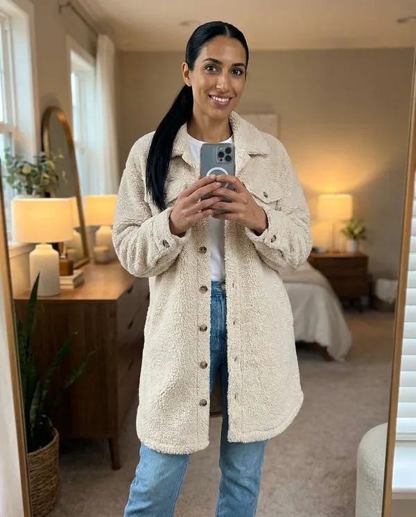 Satin Eve styling: Teddy Shirt Coat